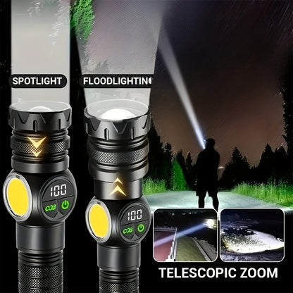 1pc Tactical LED Flashlight with Cob Side Lamp & Red/Blue Light - USB Rechargeable, 5-Mode Operation, Magnetic Base & Hanging Rope