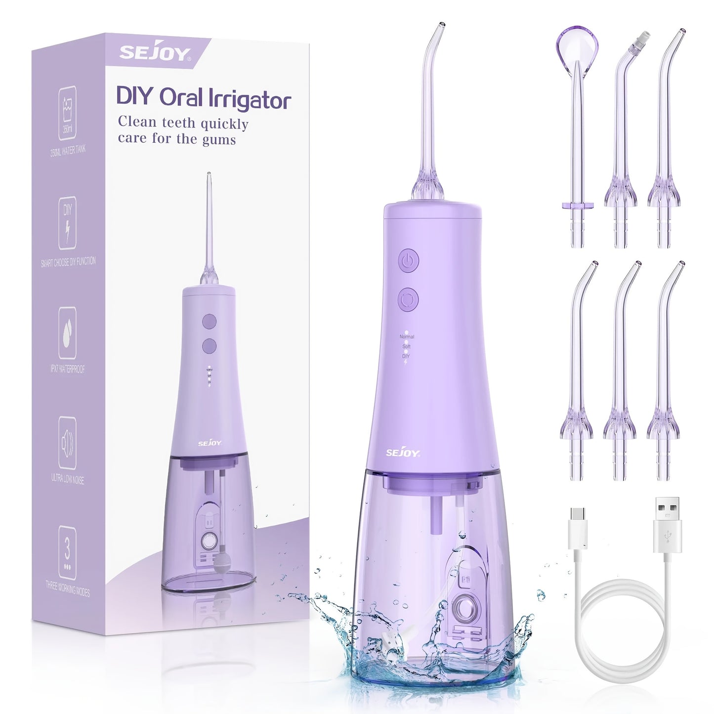 SEJOY Wireless Oral Irrigator, 5 Modes And 8 Nozzles, Portable 11.83oz Electric Oral Irrigator, Dental Irrigator for Home And Travel, IPX7 Waterproof