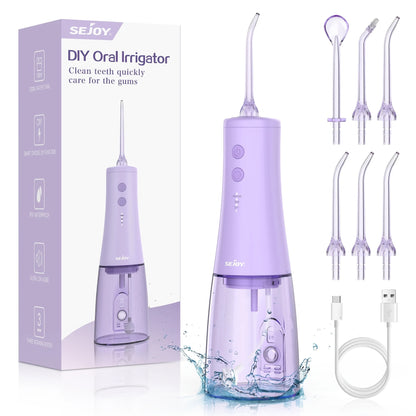 SEJOY Wireless Oral Irrigator, 5 Modes And 8 Nozzles, Portable 11.83oz Electric Oral Irrigator, Dental Irrigator for Home And Travel, IPX7 Waterproof