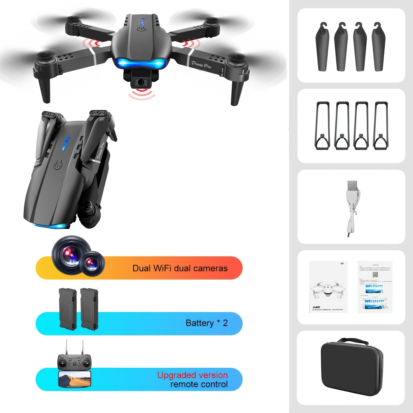 with 2 Batteries NEW Drone MAX Upgrade Edition Drone with Screen Control, Dual Camera, Obstacle Avoidance, Brushless Motor, Foldable Arms, Ldeal for Night Flying, Remote Control with Screen
