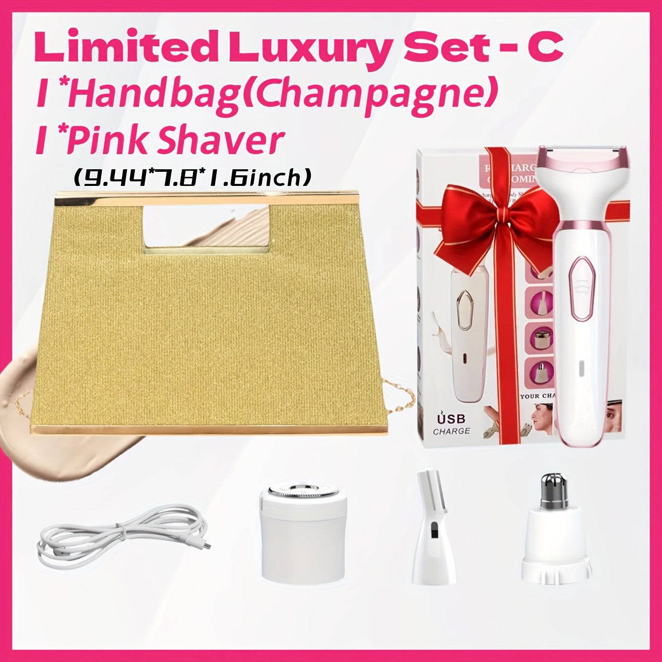 [4-in-1 Painless Razor for Women] 4-in-1 Rechargeable Electric Razor for Women - Face, Nose, Legs, Underarm, Bikini Trimmer - Wet & Dry, Painless Grooming Kit - Portable & Rechargeable