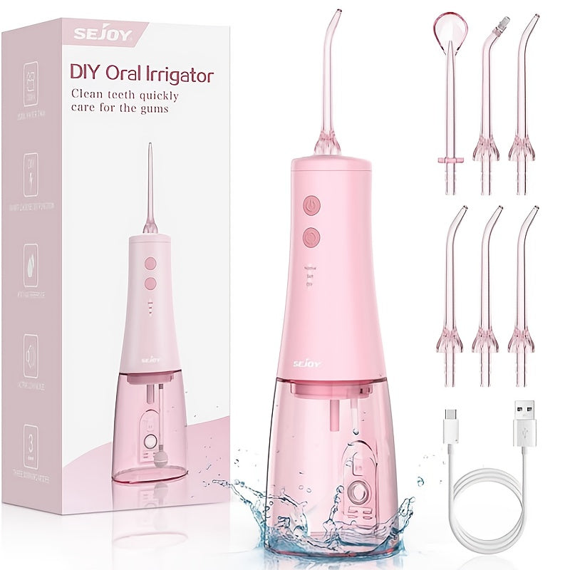 SEJOY Wireless Oral Irrigator, 5 Modes And 8 Nozzles, Portable 11.83oz Electric Oral Irrigator, Dental Irrigator for Home And Travel, IPX7 Waterproof