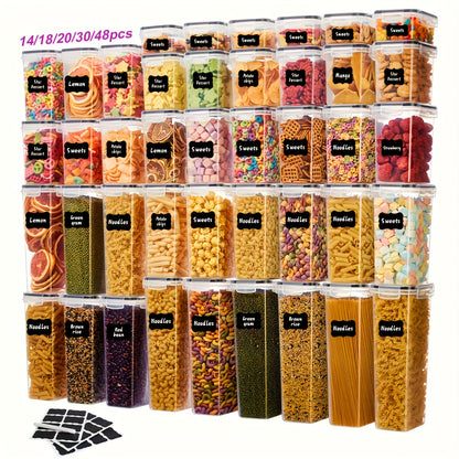14/24/48/84pcs Airtight Food Storage Containers With Lids, BPA Free Plastic Kitchen Storage Containers For Spaghetti, Cereal, Pasta, Flour And Sugar Containers, 7/12/24/42 Lids+7/12/24/42Containers.