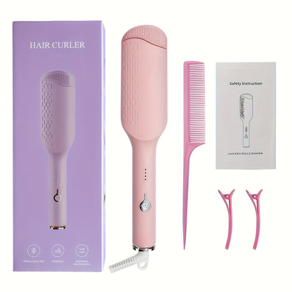 32mm Wave Curling Iron - Adjustable Temperature & Easy to Style, Fast Heating with Long-Lasting Results & Safe Temperature Control Technology. Perfect Anti-Scald Curling Device for Women to Create Deep U-Shaped Wool Curls (Pink/Purple Optional)