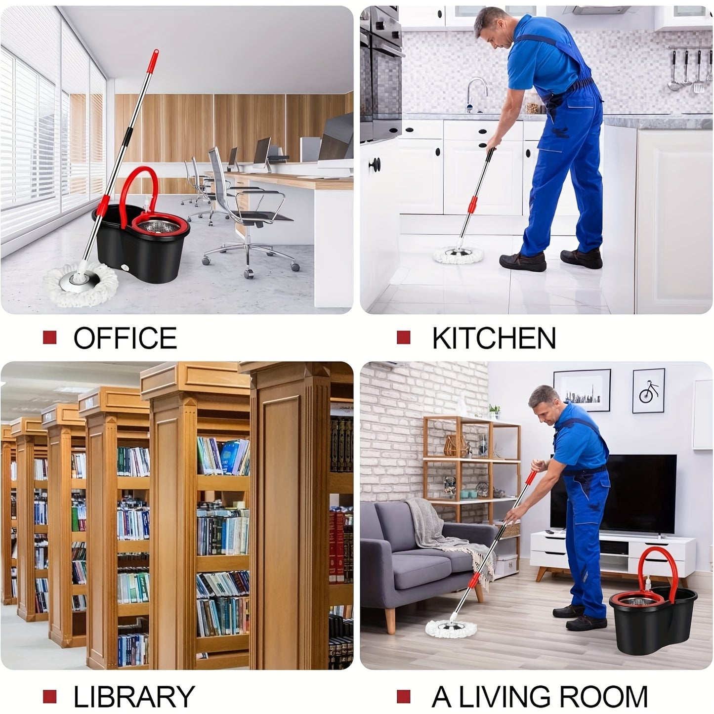 Heavy-Duty Spin Mop and Bucket with Wringer Set - Commercial/Residential Floor Cleaning System with 360° Spinning Bucket, 4 Microfiber Mop Heads & Adjustable Stainless Steel Handle, Space-Saving Mop System