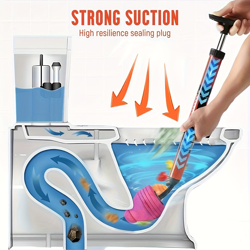 Heavy-Duty Air Pressure Toilet Drain Cleaner, Designed to Unclog Pipes, Featuring a Toilet Suction Cup And Effective for Sinks And Showers, with an Ergonomic Handle for Ease of Use.