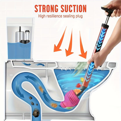 Heavy-Duty Air Pressure Toilet Drain Cleaner, Designed to Unclog Pipes, Featuring a Toilet Suction Cup And Effective for Sinks And Showers, with an Ergonomic Handle for Ease of Use.