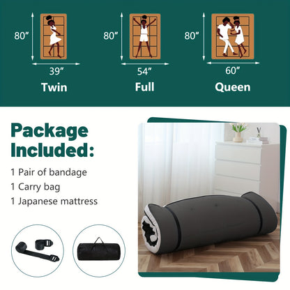 LILYPELLE Portable Japanese Floor Mattress Futon, Extra Thick 4" Foldable Tatami Mat, Sleeping Mattress for Adults, Guest Camping Roll Up Mattress