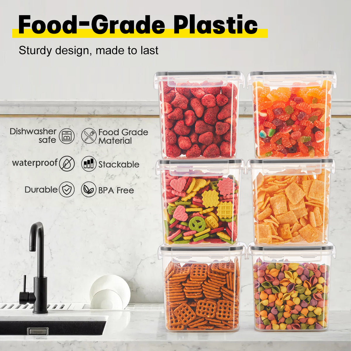 6/12/24/30/48 Set Of Airtight Food Storage Containers, Multi-size Kitchen Essentials Pantry Organizer And Storage, (6/12/15/ 24 Containers And 6/12/15/ 24 LIDS), BPA-free Plastic Food Jars for Grains, Flour, Spice Jars Including Labels And Markers