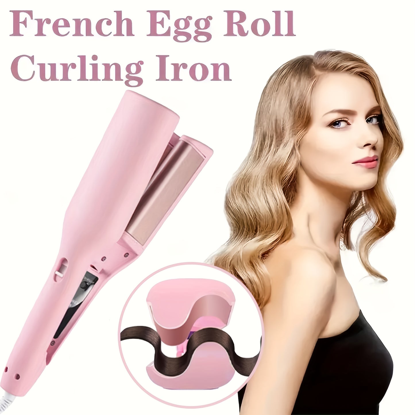 32mm Wave Curling Iron - Adjustable Temperature & Easy to Style, Fast Heating with Long-Lasting Results & Safe Temperature Control Technology. Perfect Anti-Scald Curling Device for Women to Create Deep U-Shaped Wool Curls (Pink/Purple Optional)