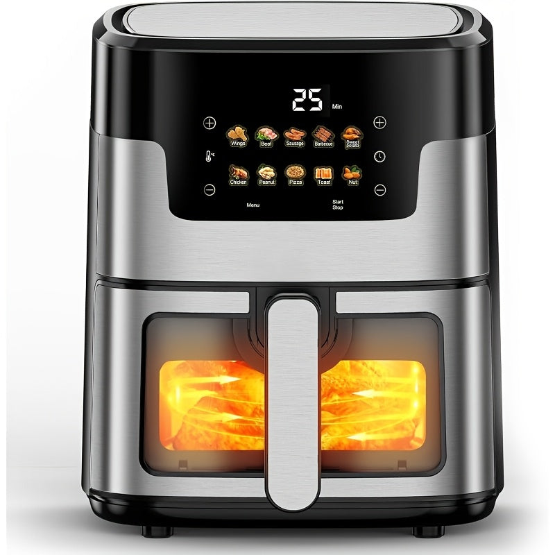 10-in-1 Digital LED Touch Screen Air Fryer | 7.5QT Oilless Cooker with 10 Preset Cookings, Dishwasher-Safe Basket, 100pcs Air Fryer Paper Liners, 201 Stainless Steel