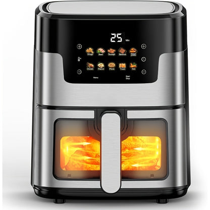 10-in-1 Digital LED Touch Screen Air Fryer | 7.5QT Oilless Cooker with 10 Preset Cookings, Dishwasher-Safe Basket, 100pcs Air Fryer Paper Liners, 201 Stainless Steel