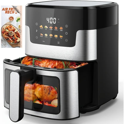 10-in-1 Digital LED Touch Screen Air Fryer | 7.5QT Oilless Cooker with 10 Preset Cookings, Dishwasher-Safe Basket, 100pcs Air Fryer Paper Liners, 201 Stainless Steel