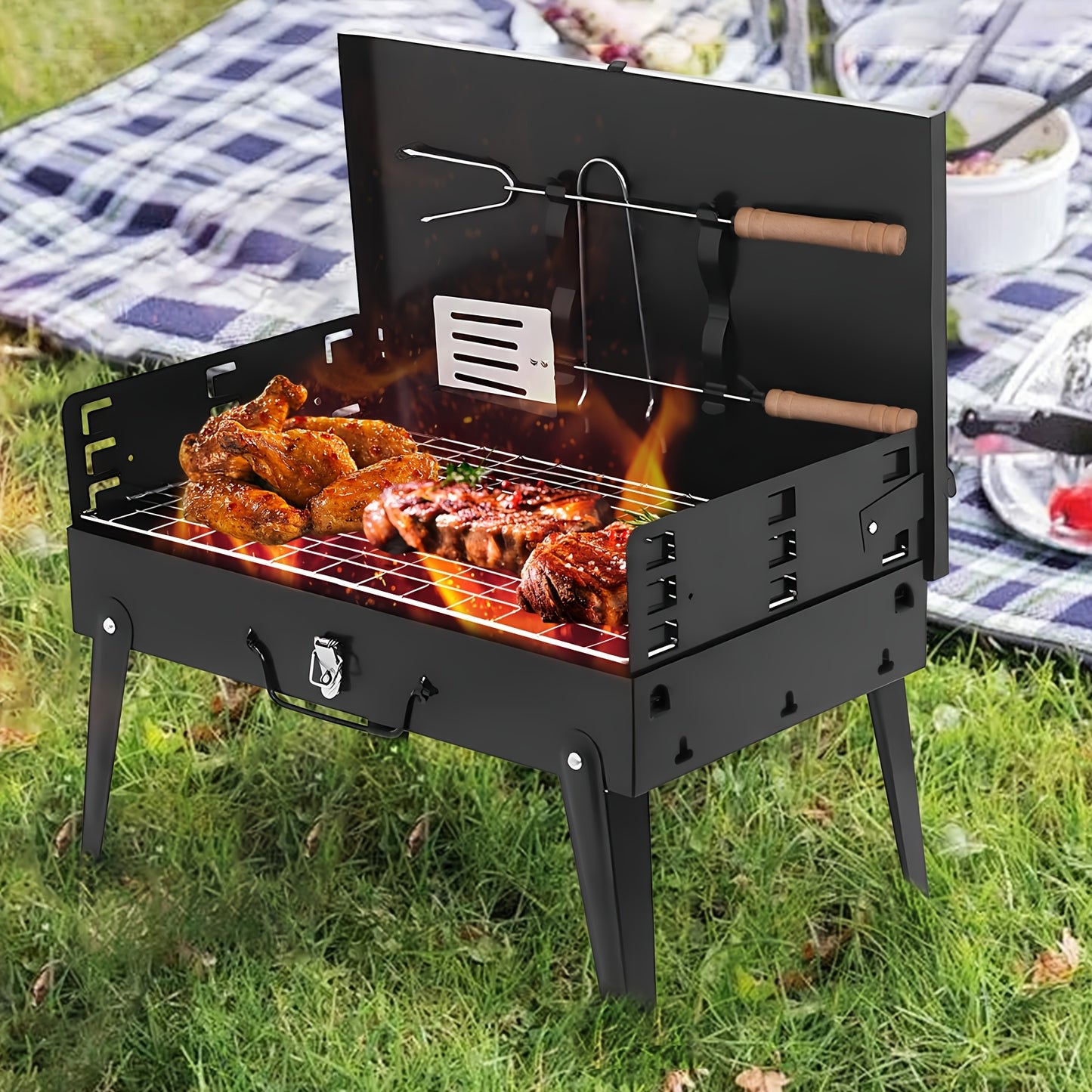 Portable BBQ Charcoal Grill, Compact Folding Barbecue Grill Lightweight Small Grill for Outdoor Cooking, Camping, Hiking, Picnics, Tailgating, Beach, And Backyard Parties