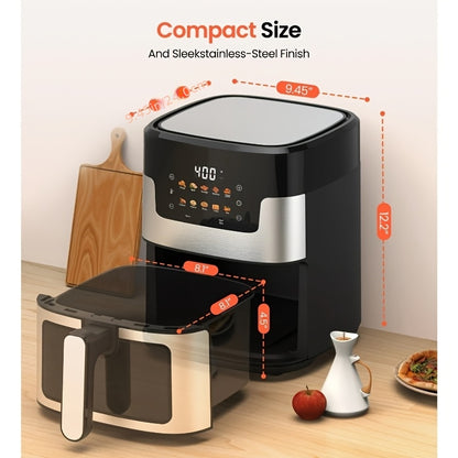 10-in-1 Digital LED Touch Screen Air Fryer | 7.5QT Oilless Cooker with 10 Preset Cookings, Dishwasher-Safe Basket, 100pcs Air Fryer Paper Liners, 201 Stainless Steel