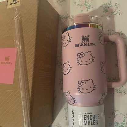 Stanley x Hello Kitty Quencher H2.0 FlowState Tumbler – Blush Pink Rainbow Edition Insulated Travel Mug with Handle & Straw
